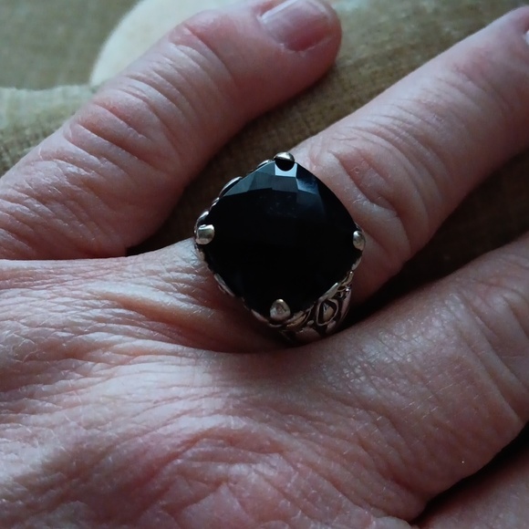 Silver Multi-faceted Brown Synthetic Stone Ring - Picture 8 of 14